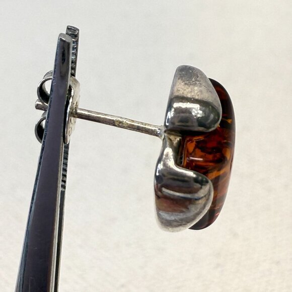 Sterling Silver Honey Baltic Amber Rectangular‎ Stud Earrings Marked - Picture 16 of 16